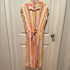 LOFT Striped Midi Dress - Orange, Yellow, White